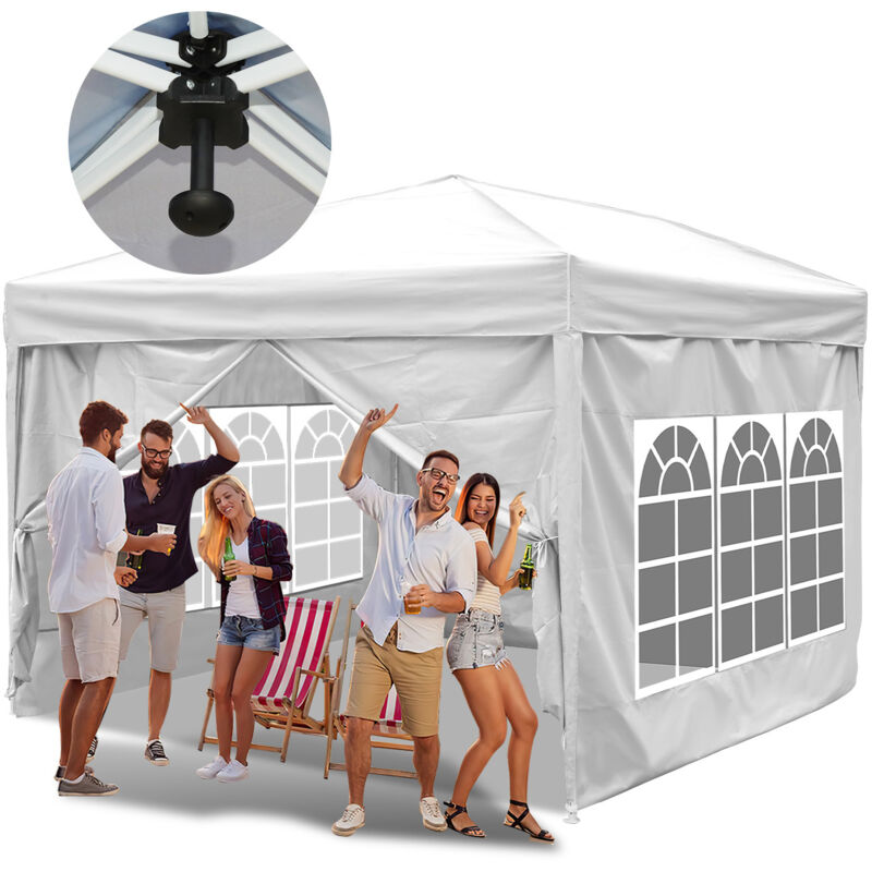Tonnelle de Jardin Tente Pliante Protection du Soleil uv 50+ Tonnelle Pliante pop-up avec Parois Blanc 3x3m - Swanew