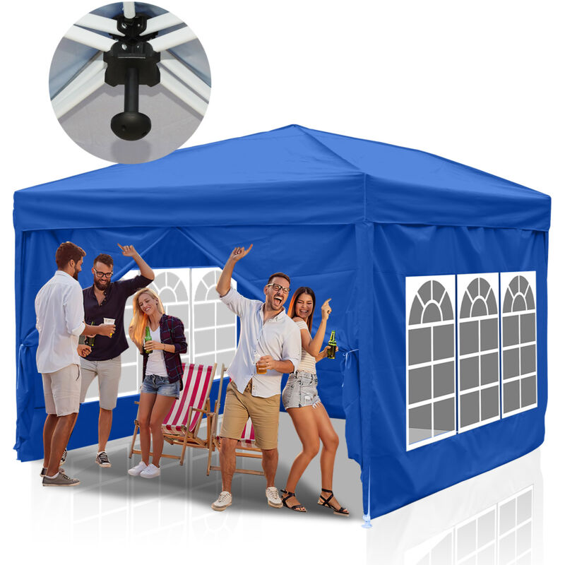 Tonnelle de Jardin Tente Pliante Protection du Soleil uv 50+ Tonnelle Pliante pop-up avec Parois bleu 3x3m - Swanew