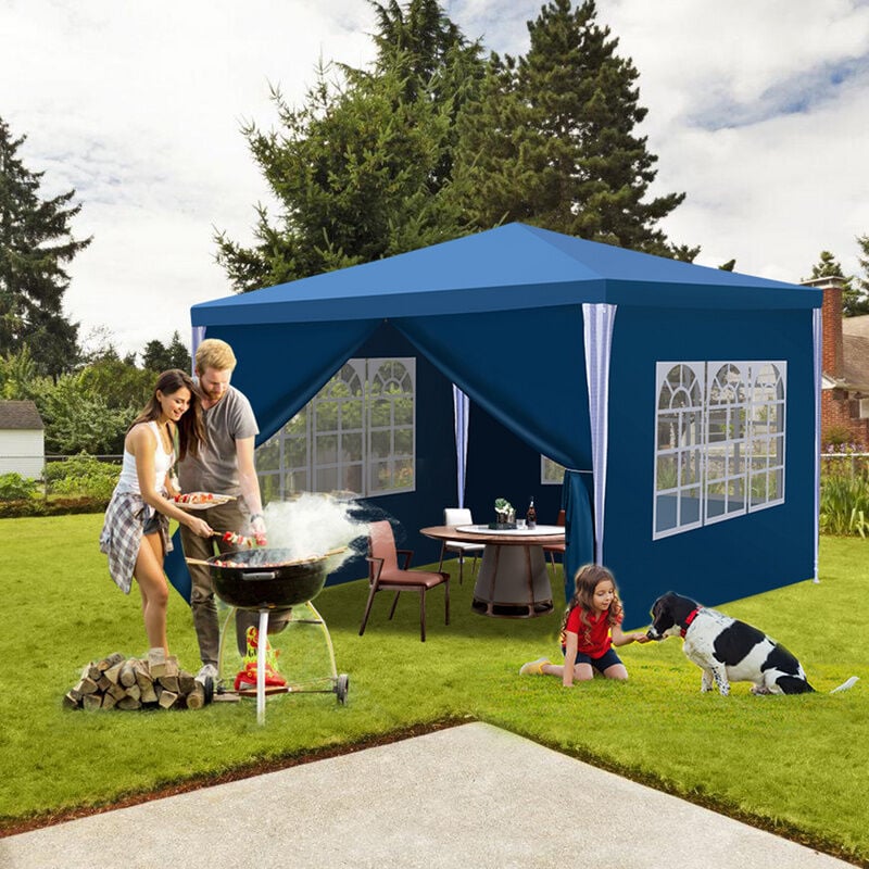 Swanew - Tonnelle Pavillon Polyéthylène Tubes en Acier – Tente de luxe en polyéthylène et tubes en acier, tente de jardin pratique 3x3m Bleu - Bleu