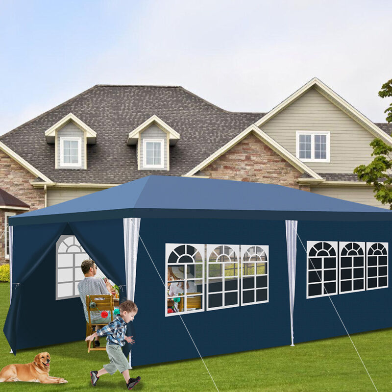 Swanew - Tonnelle Pavillon Tente de Jardin – Facile à nettoyer, durable avec parois latérales, pavillon de fête parfait 3x6m Bleu