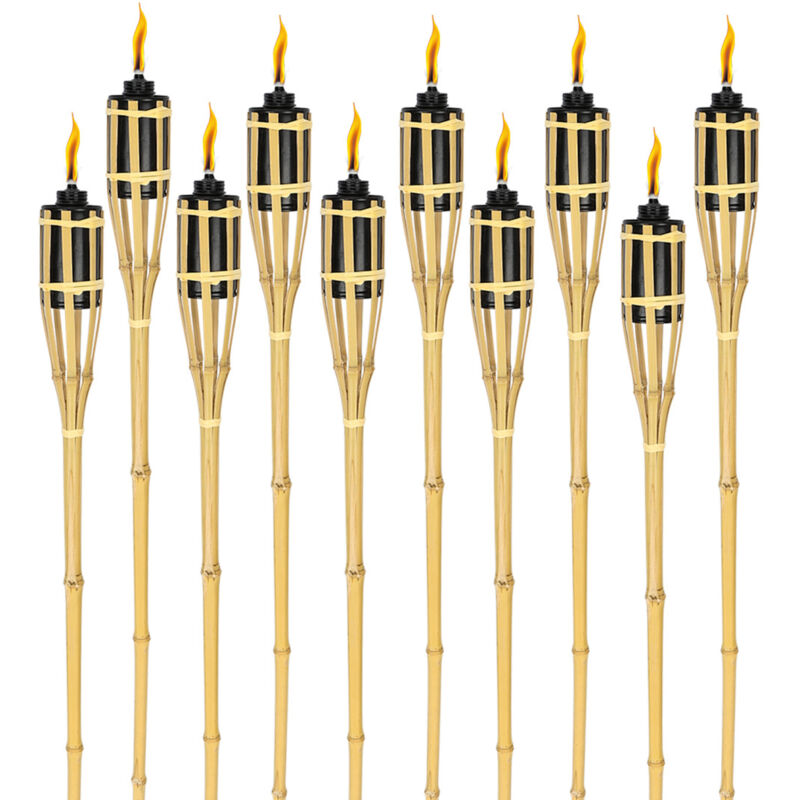 SWANEW Torche de jardin en lot de 10, flambeaux en bambou, avec mèche, éclairage d'ambiance, hauteur : 90 cm, nature