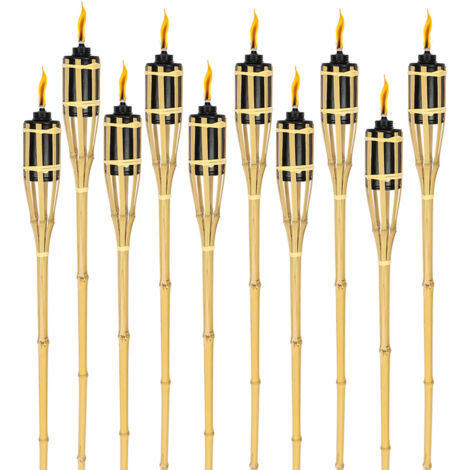 SWANEW Torche de jardin en lot de 10, flambeaux en bambou, avec mèche, éclairage d'ambiance, hauteur : 90 cm, nature