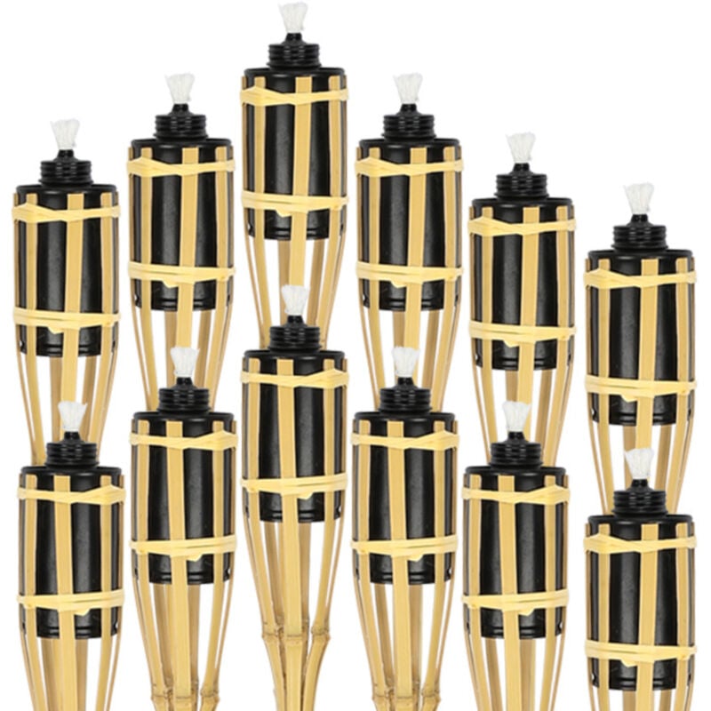 Swanew - Torche de jardin en lot de 12, flambeaux en bambou, avec mèche, éclairage d'ambiance, hauteur : 90 cm, nature