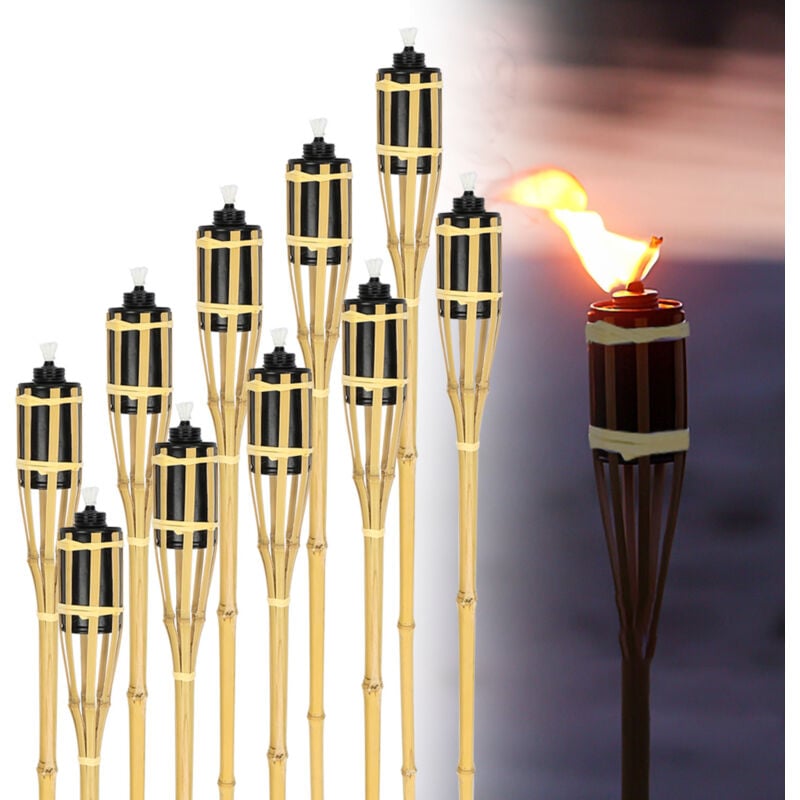 Swanew - Torche de jardin en lot de 12, flambeaux en bambou, avec mèche, éclairage d'ambiance, hauteur : 90 cm, nature
