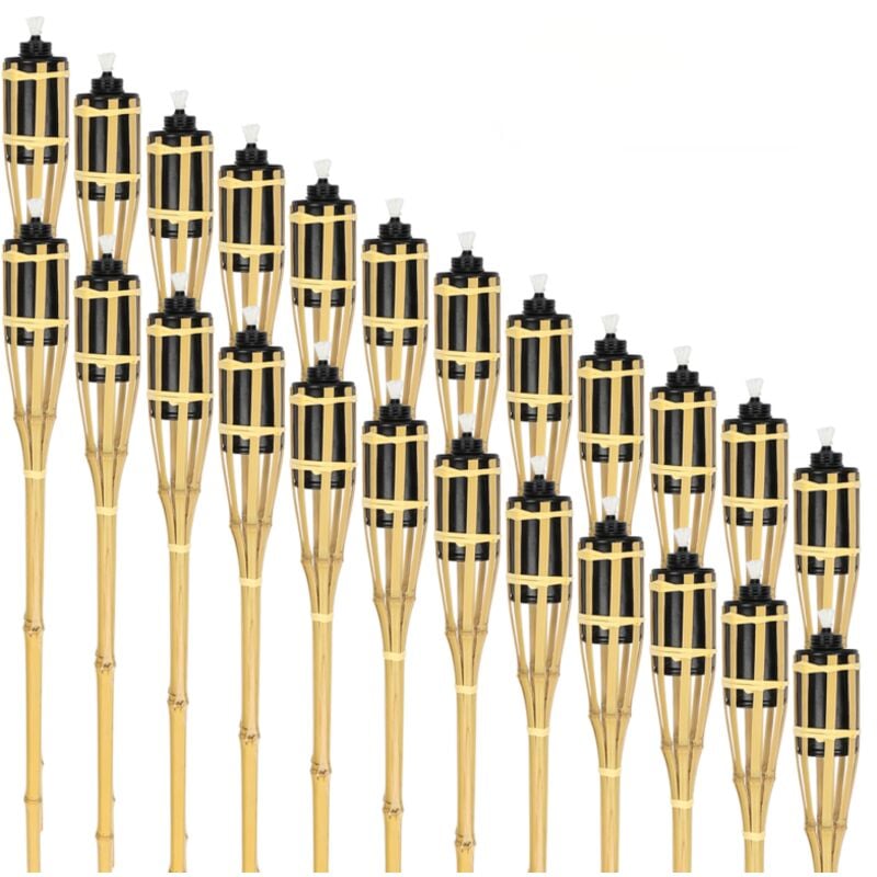 Torche de jardin en lot de 24, flambeaux en bambou, avec mèche, éclairage d'ambiance, hauteur : 90 cm, nature - Swanew