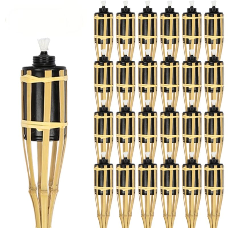 Torche de jardin en lot de 36, flambeaux en bambou, avec mèche, éclairage d'ambiance, hauteur : 90 cm, nature - Swanew