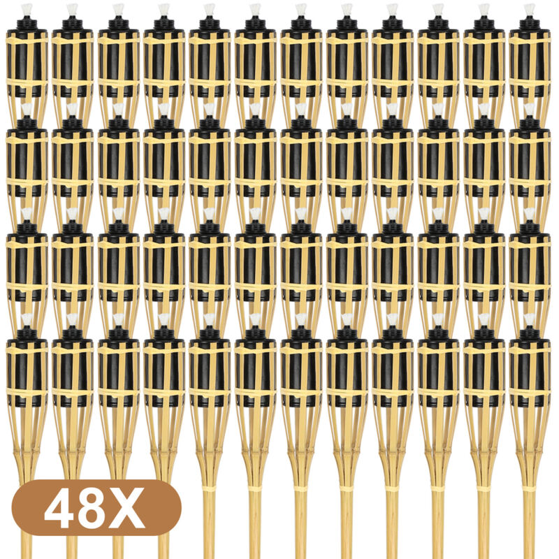 Swanew - Torche de jardin en lot de 48, flambeaux en bambou, avec mèche, éclairage d'ambiance, hauteur : 90 cm, nature