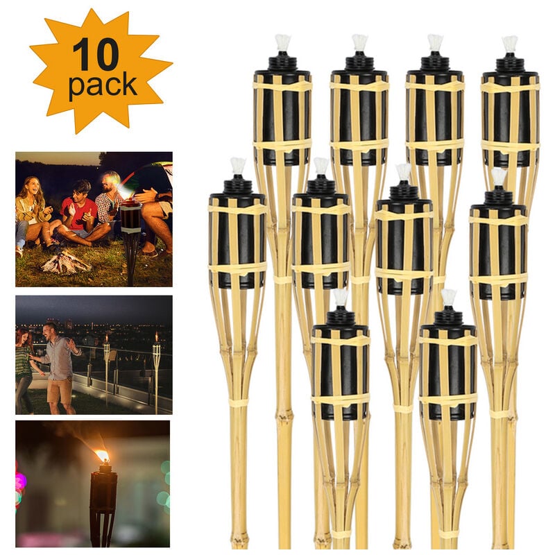 Swanew - Torche de jardin Huile de torche 10x Torches Flamme lumineuse Garden Torch Set Bambou