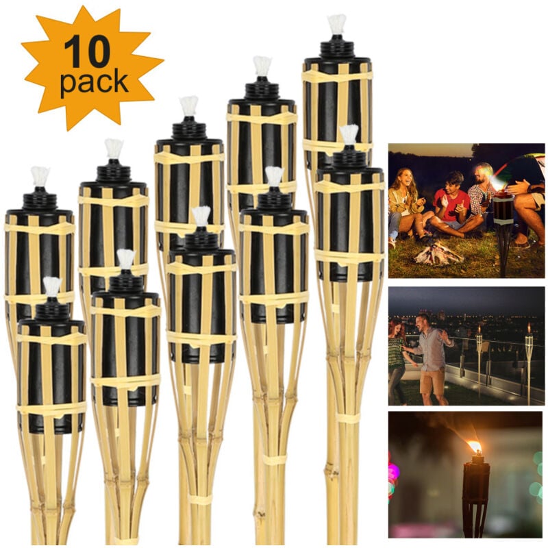 Swanew - torche de jardin pour l'extérieur Set de 10 Torche de Bambou avec Mèche d'ambiance Décoration Lampe à Huile Hauteur 90cm