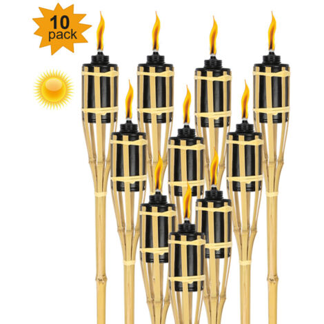 SWANEW Torcia da giardino per esterni Set di 10 torce in bambù con stoppino Decorazione Lampada ad olio Altezza 90cm