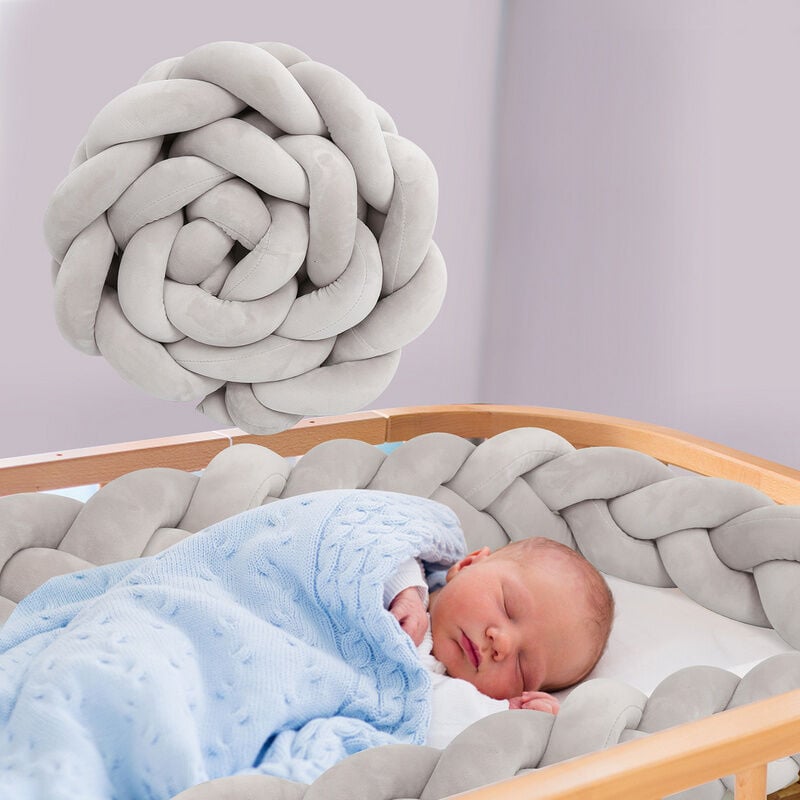 SWANEW Tour de Lit Coussin Serpent Coussin Tressé Pare-chocs Velours Protection Bébé 2M Gris