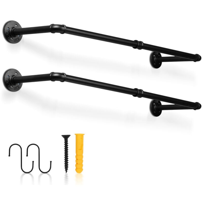 Swanew - Portant à Vetement Mural Industriel,Lot de 2,installation facile,gain de place,Capacité de 65 kg pièce,Noir