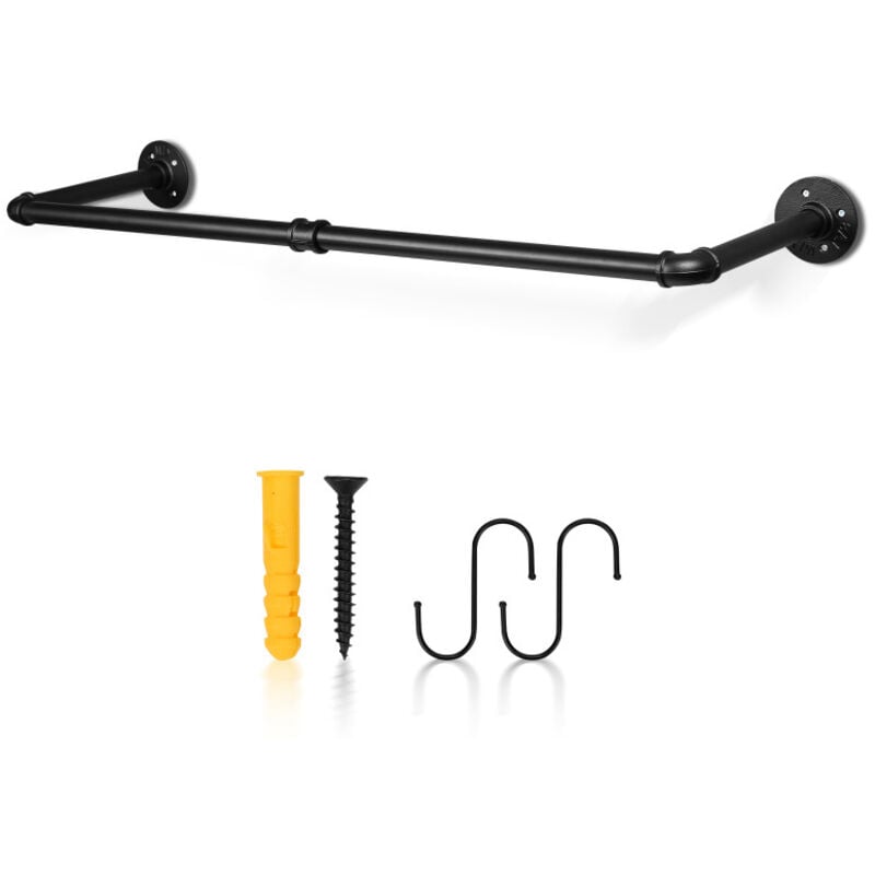 Portant à Vetement Mural Industriel,Lot de 1,installation facile,gain de place,Capacité de 65 kg pièce,Noir