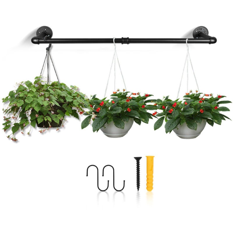 Portemanteau mural, lot de 1, Barres de suspension pour vêtements en tuyaux industriels, gain de place, capacité de 65 kg, installation facile, Noir