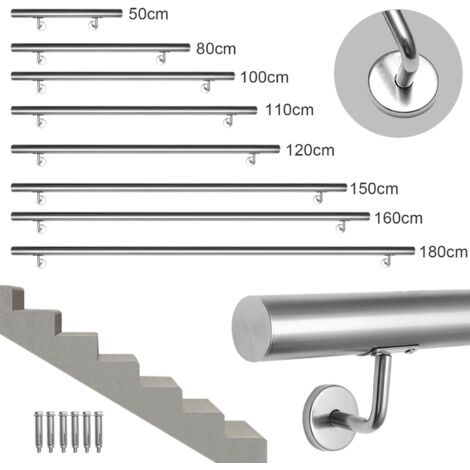 SWANEW Tubo e barra di scorrimento in acciaio inox 50cm Ringhiera per scale esterne e interne con attacco