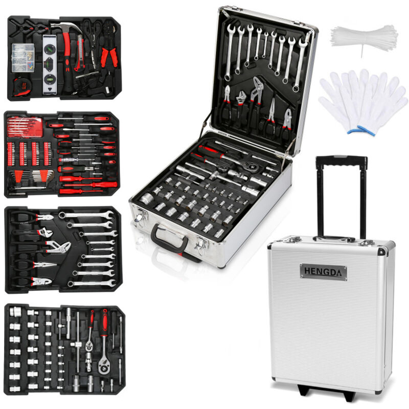 Valise multi outils 1031 pièces Noir Boite à Outils Coffre en Acier Chromé Vanadium et Trolley - Swanew
