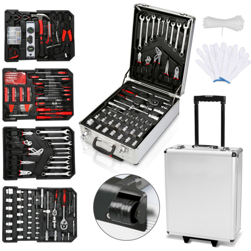 Swanew - Valise multi outils 1031 pièces Noir Boite à Outils Coffre en Acier Chromé Vanadium et Trolley