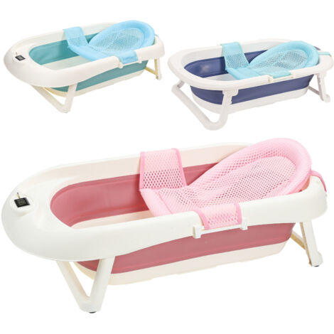 SWANEW Vaschetta da bagno per neonati Vaschetta da bagno per neonati pieghevole Sensore di temperatura, rosa