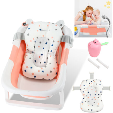 SWANEW Vaschetta da bagno pieghevole con termometro e cuscino da bagno - Vaschetta da bagno pieghevole 60,5 cm - Rosa