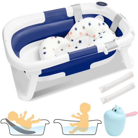 SWANEW Vaschetta da bagno pieghevole con termometro e cuscino da bagno - Vaschetta da bagno pieghevole da 60,5 cm - Grigio