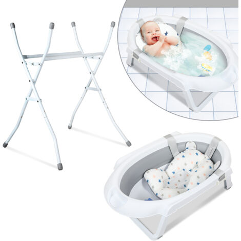 SWANEW Vaschetta per il bagnetto con telaio 85 cm - Vaschetta per il bagnetto pieghevole con tappo e cuscino per il bagnetto, grigio