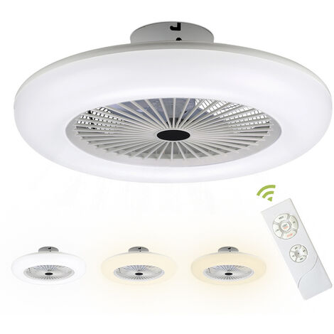 SWANEW Ventilateur de plafond avec télécommande et ventilateur LED silencieux et éclairé 80W - Blanc