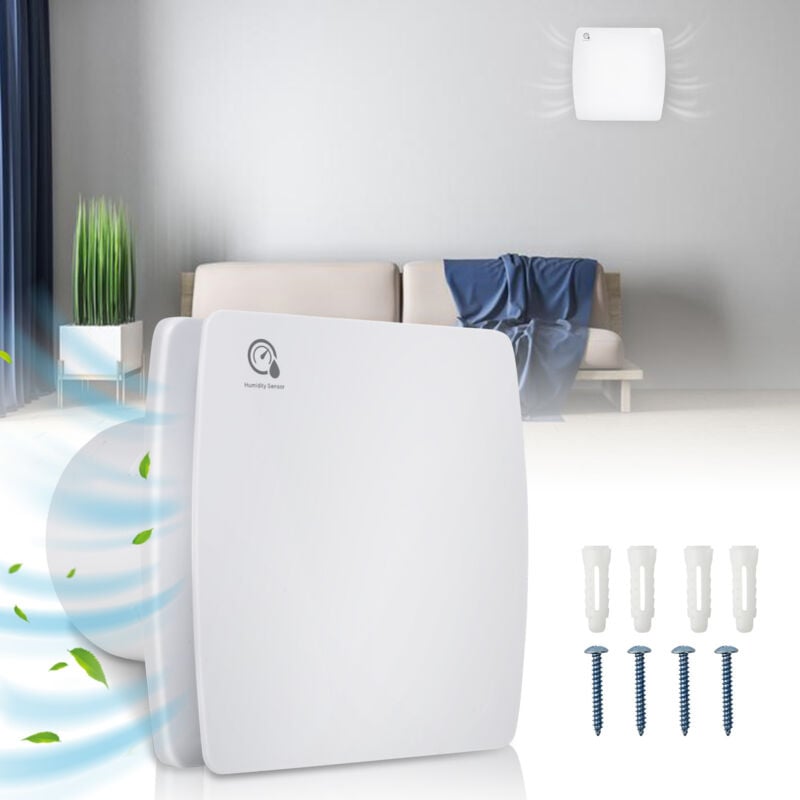 Ventilateur de salle de bain - Purgeur pour radiateur - Ventilateur mural- 150mm Timer - Feuchtesensor - Mit Rückflussleitblech - Swanew