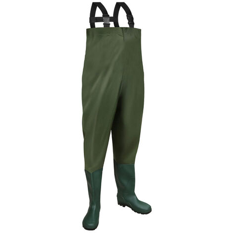 SWANEW Waders, pantalons de pêche, pantalons de pêche, pantalons d'étang, bottes de wading, pantalons de wading avec bottes PVC caoutchouc 46/47