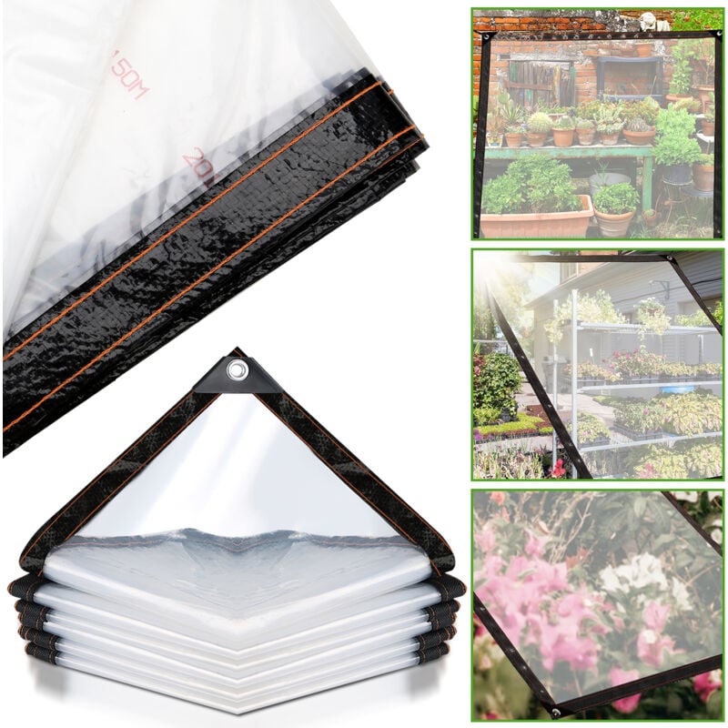 Bâche Transparente avec Oeillets Exterieur Plastique Serre terrasse bâches de Protection étanche pour extérieur Meubles Jardin 3x4m