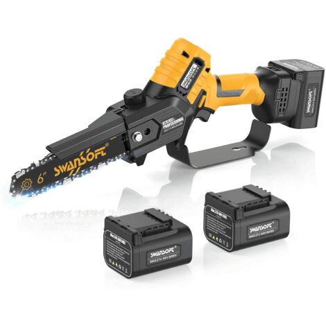 SWANSOFT 6 pouces 600 W / 21 V / 4000 mAh2, tronçonneuse électrique professionnelle avec lubrification automatique (Jaune)