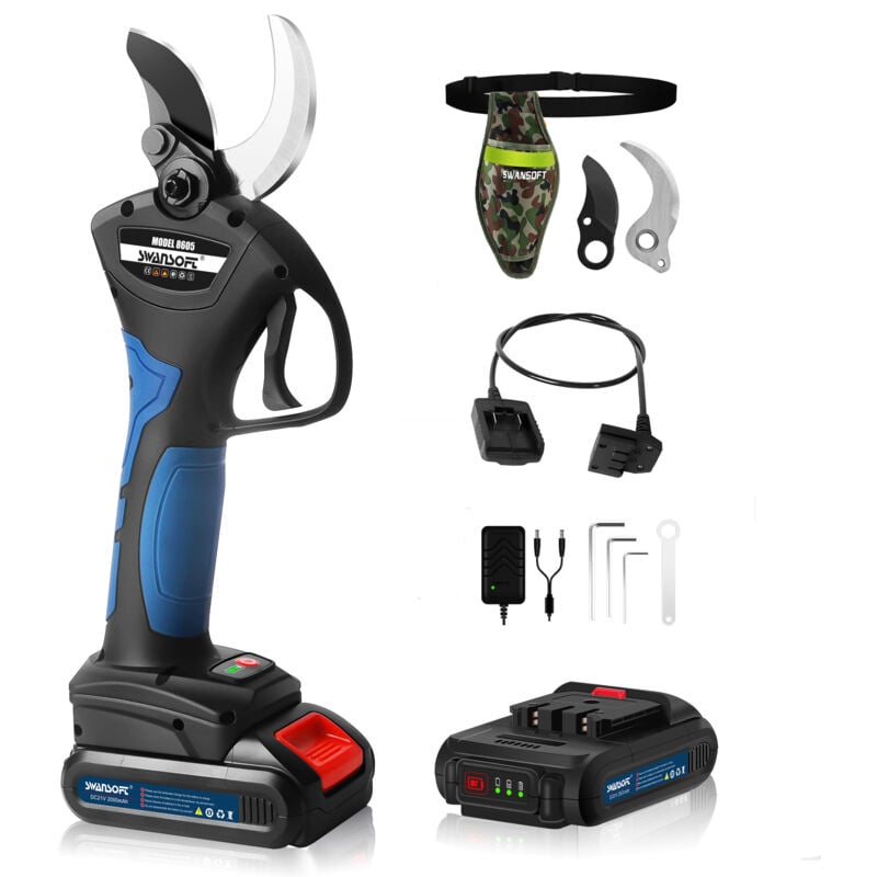 Sécateur électrique 40 mm, batterie au lithium 2x2 Ah, sécateur professionnel sans fil pour jardin et verger SW-8605 - Swansoft