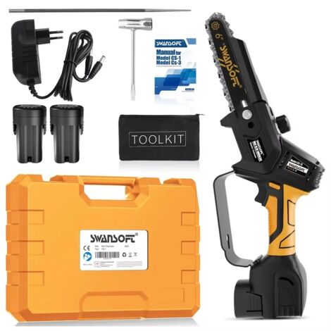 SWANSOFT Mini tronçonneuse sans fil 6 pouces 500 W avec deux batteries Outil de jardinage Tronçonneuse professionnelle CS-1S