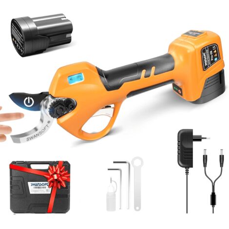 SWANSOFT PRU28 Secateur Electrique sans Fil, 28mm 16,8V 850W Sécateur Électrique sans Fil pour Jardinage, Jaune/Noir