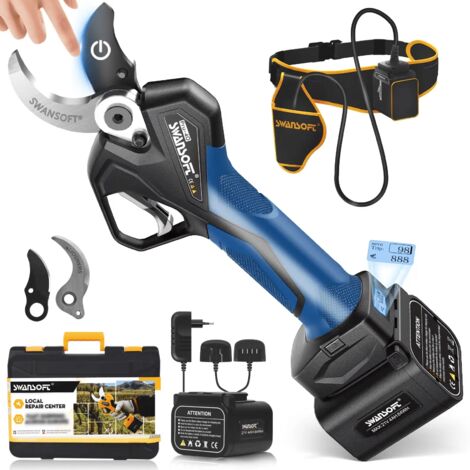 SWANSOFT PRU40 Secateur Electrique Professionnel, 40mm 21V 1050W 4Ahx2 Sécateur Électrique Sans Fil Avec Batterie Secateur Electrique sans Fil pour Jardinage, Bleu/Noir