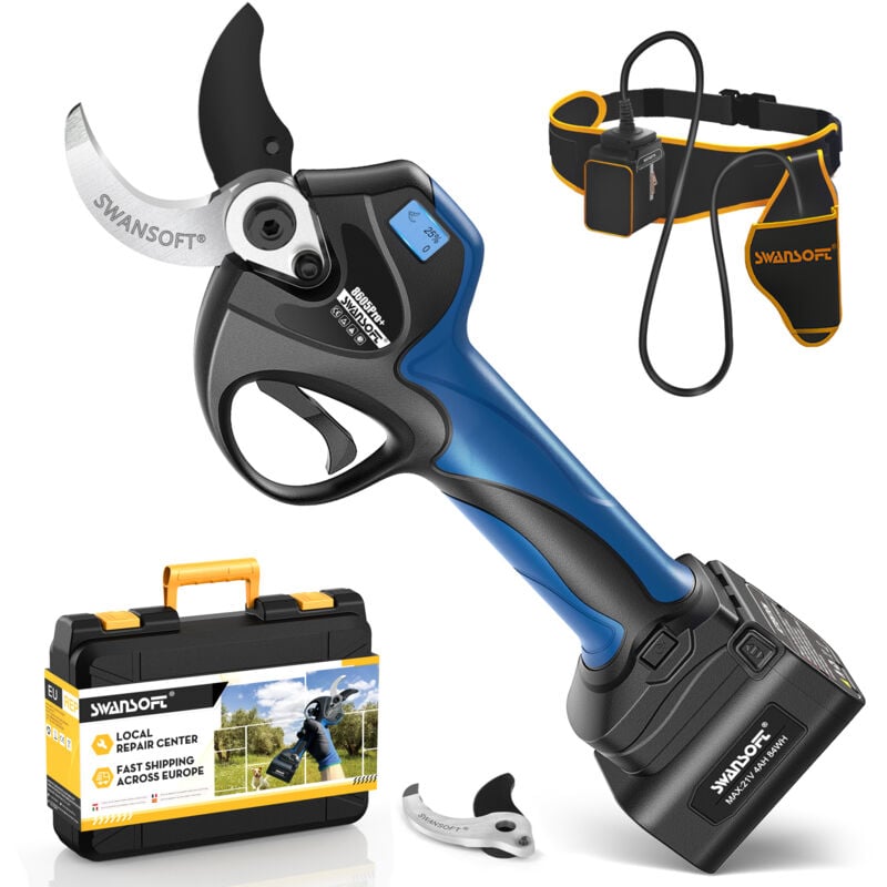 Sécateurs électriques de 40 mm avec câble d'extension, batterie au lithium 2x4 Ah, sécateur à batterie pour fruits, vin et horticulture SW-8605Pro