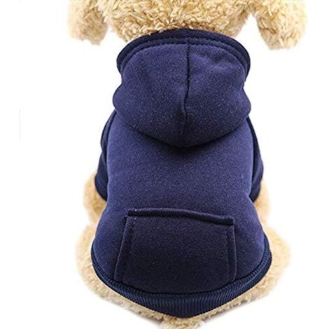 Sweat à capuche chaud en coton de couleur unie automne et hiver pour chien et chat (XS, bleu)