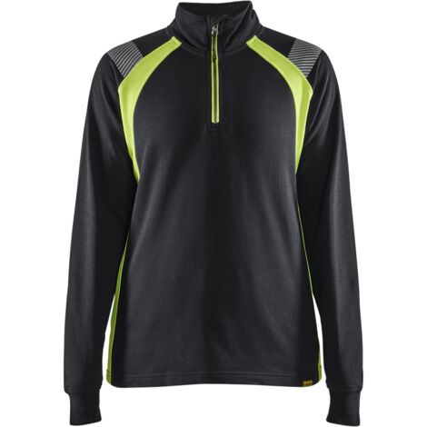 Sweat à zip de travail femme 3403 - Noir/Jaune fluo L