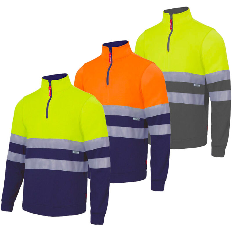 Sweat col zippé bicolore haute visibilité Velilla Jaune / Marine m