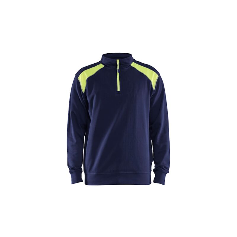 Sweat de travail à col camionneur bicolore 3353 - Marine foncé/Jaune fluo xl