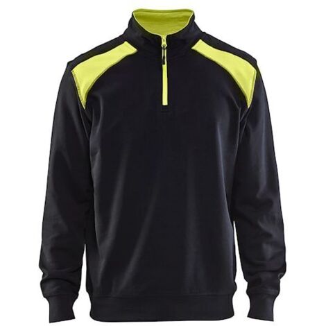 Sweat de travail à col camionneur bicolore 3353 - Noir/Jaune fluo S
