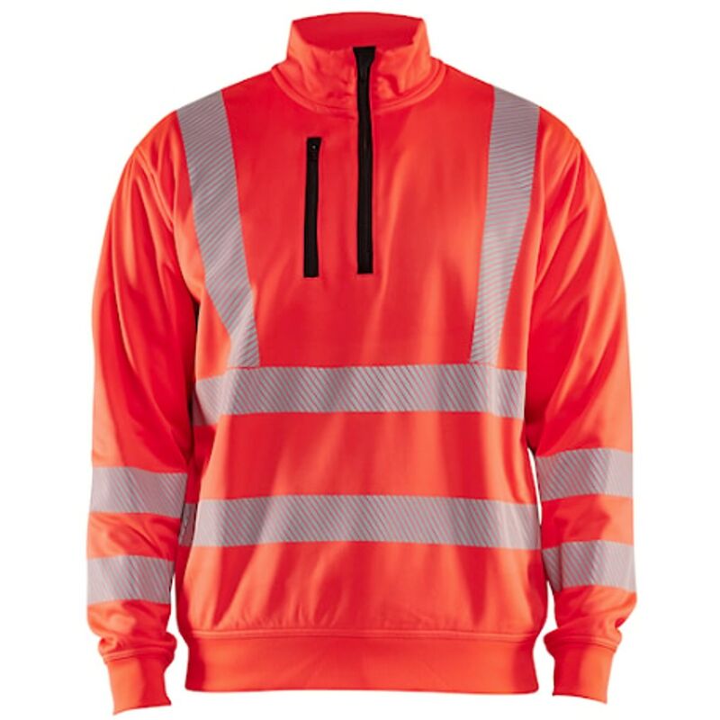 Sweat de travail col zippé haute visibilité 3564 - Rouge fluo s