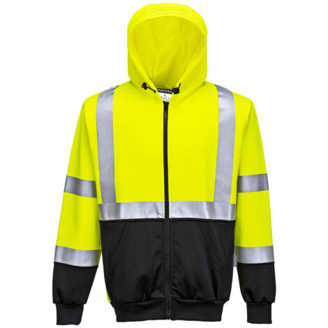 Sweat Hi-Vis bicolore zippé à capuche couleur : Jaune/Noir taille L - PORTWEST