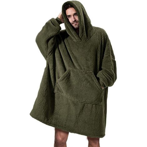 Sweat plaid à capuche adulte – Microfibre 300 g/m² – Dimensions 95x85 cm – Poches profondes – Couverture chaude armée verte