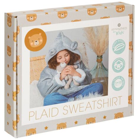 Sweat plaid à capuche ours gris enfant Atmosphera