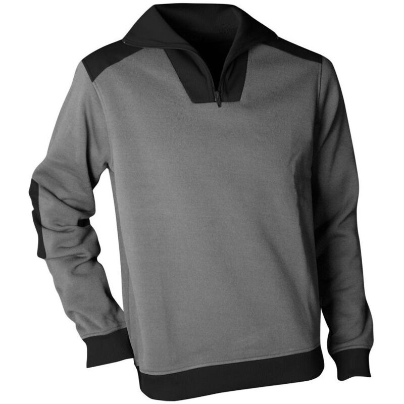 LMA – Sweat polaire col camionneur gris/noir – 100% polyester – Poids 280 g/m² – Empiècements 65% polyester, 35% coton – Taille 7