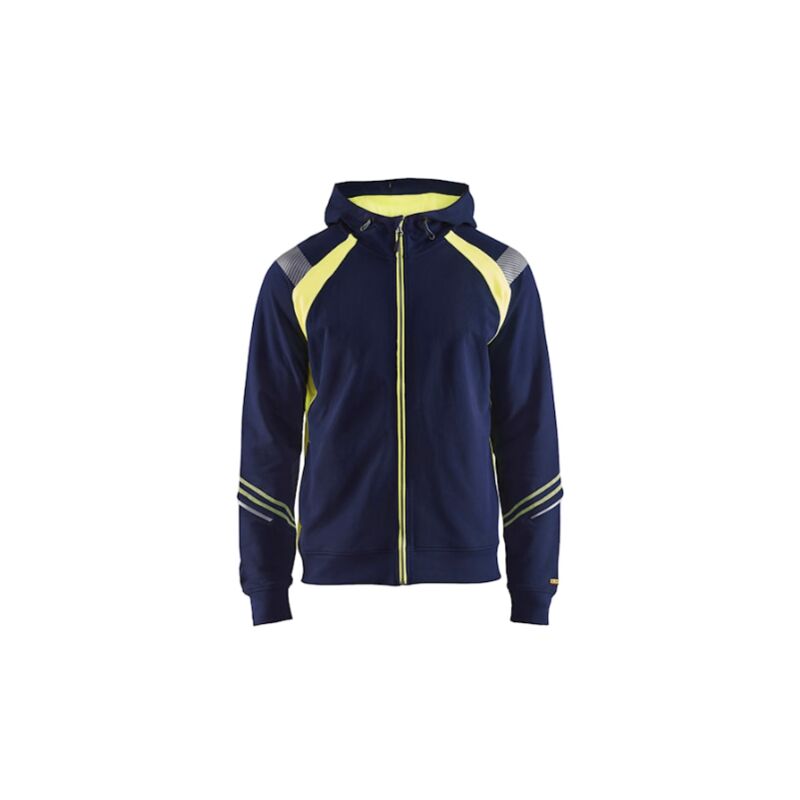 Sweat de travail zippé à capuche détails fluo 3433 - Marine/Jaune fluo s