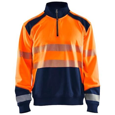 Sweat shirt col camionneur haute visibilité Blaklader Classe 2 Orange / Marine M