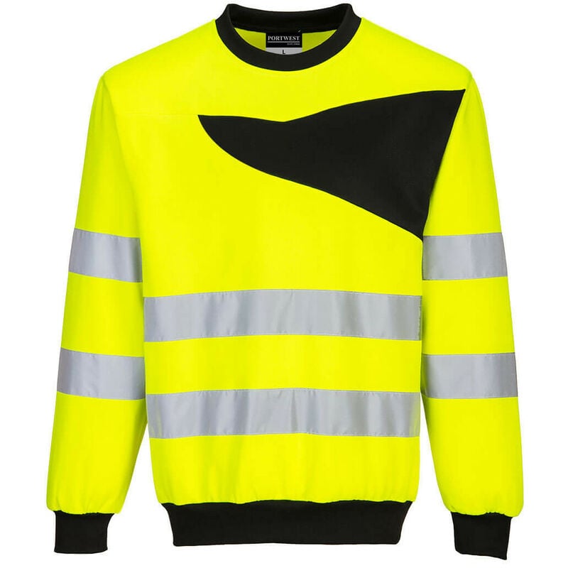 Sweat-shirt haute-visibilité à col rond PW2 couleur : Jaune/Noir taille 4XL Portwest