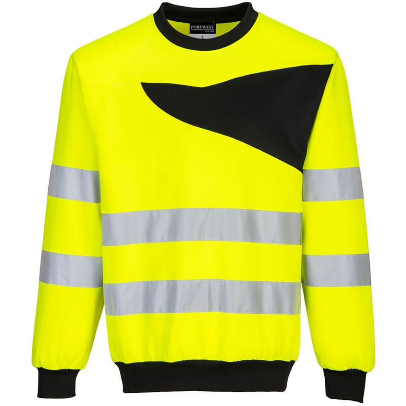 Sweat-shirt haute-visibilité à col rond PW2 couleur : Jaune/Noir taille s Portwest