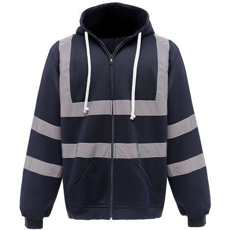 Sweat-shirt réfléchissant à capuche zippée pour vêtements de travail haute visibilité (Marine, XL)
